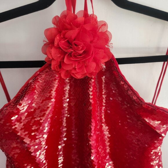 NWT Le Superbe from Anthropologie Kaia Botanica Sequin Midi Dress, Red, Size 8 - Picture 9 of 15